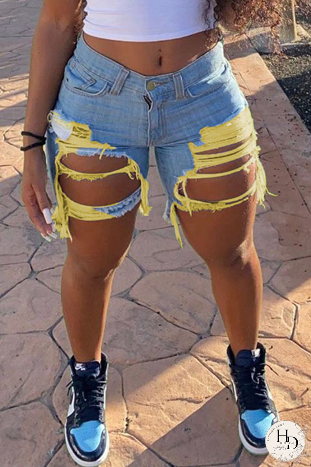 White Fashion Sexy Broken Hole Denim Pants