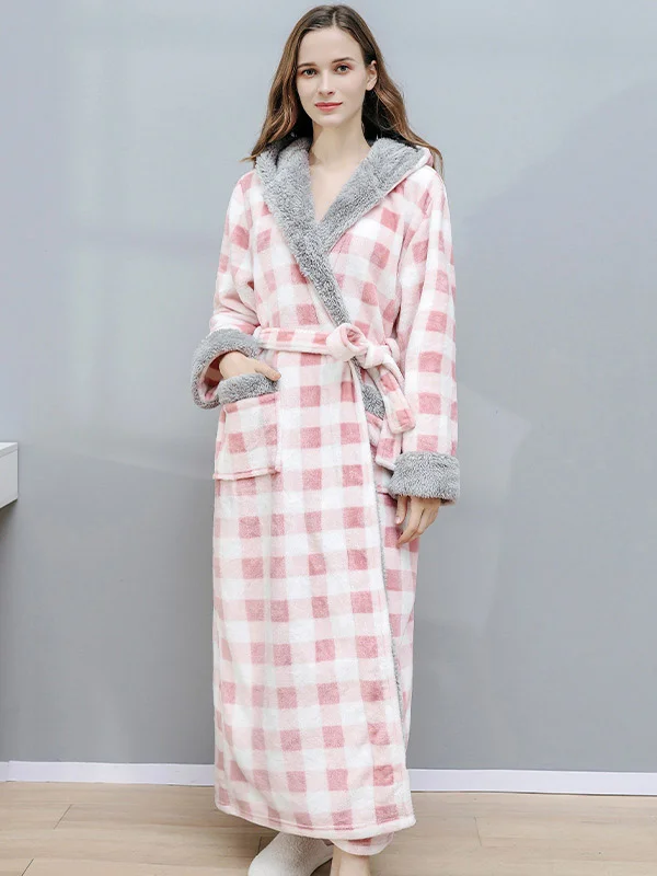 Comfortable Hooded Bandage Warm Pajama Robe