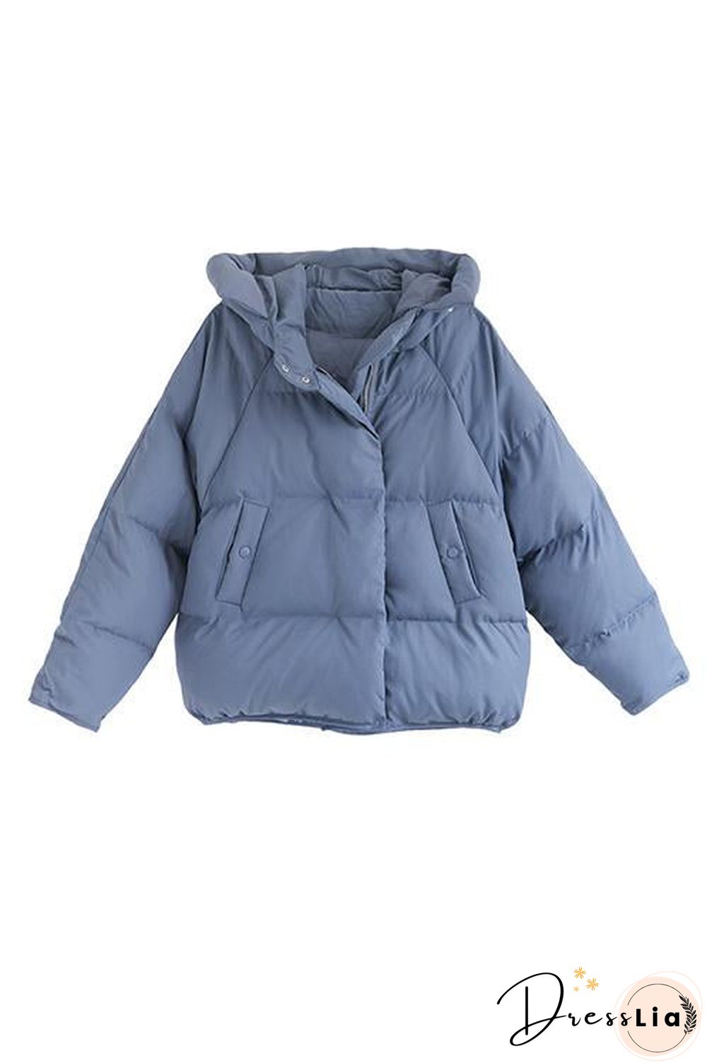 Zipper Button Hooded Coat