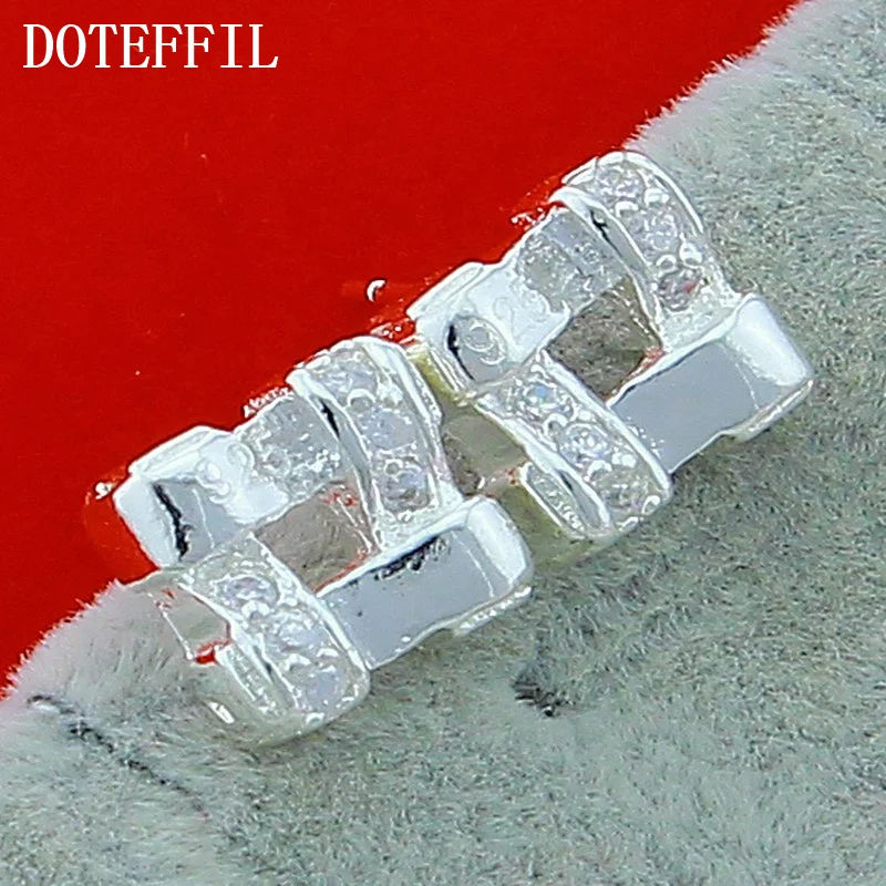 DOTEFFIL 925 Sterling Silver AAA Zircon Square Stud Earring For Women Jewelry