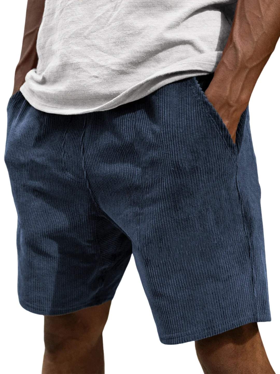 Men's Corduroy Vintage Stylish Elastic Waist Casual Shorts With Side Pockets