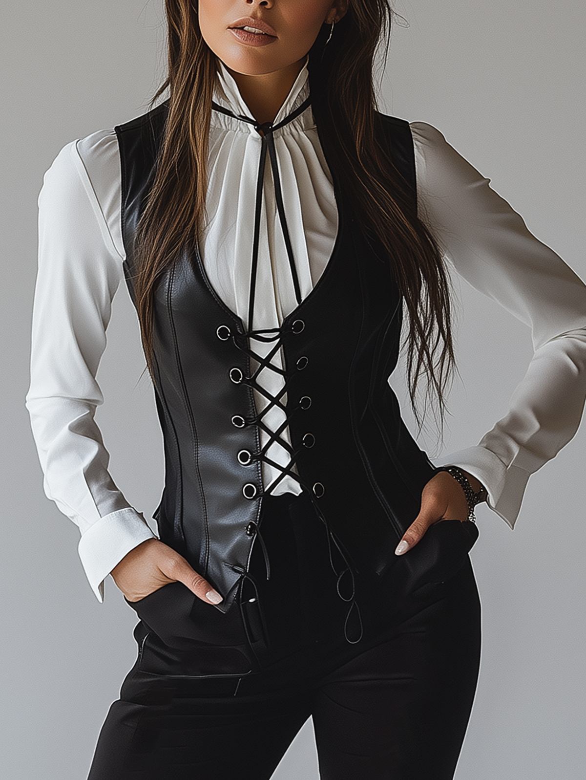 Ursime PU Leather Lace Up Sleeveless Vest