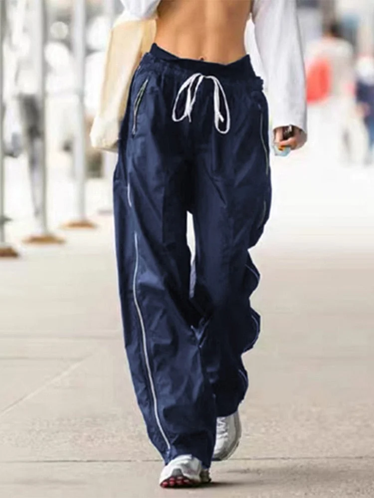 Jacqueline Summer 2022 Baggy Y2K Blue Fashion Casual Women Pants Low Waist Sweatpant Straight Trousers Street Retro Cargo Pant