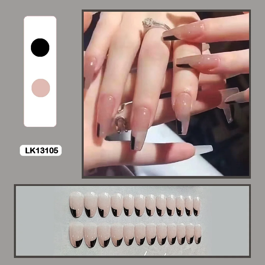 French Mordern stylish Elegant Gold Sliver Edge Line Wearable False Nails-Nail Inspo