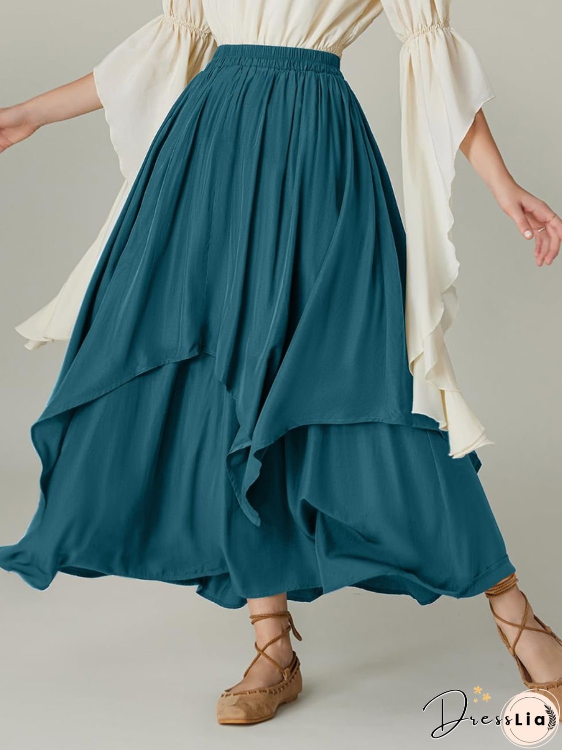 Smocked Waist Band Ruched Layered Skirt