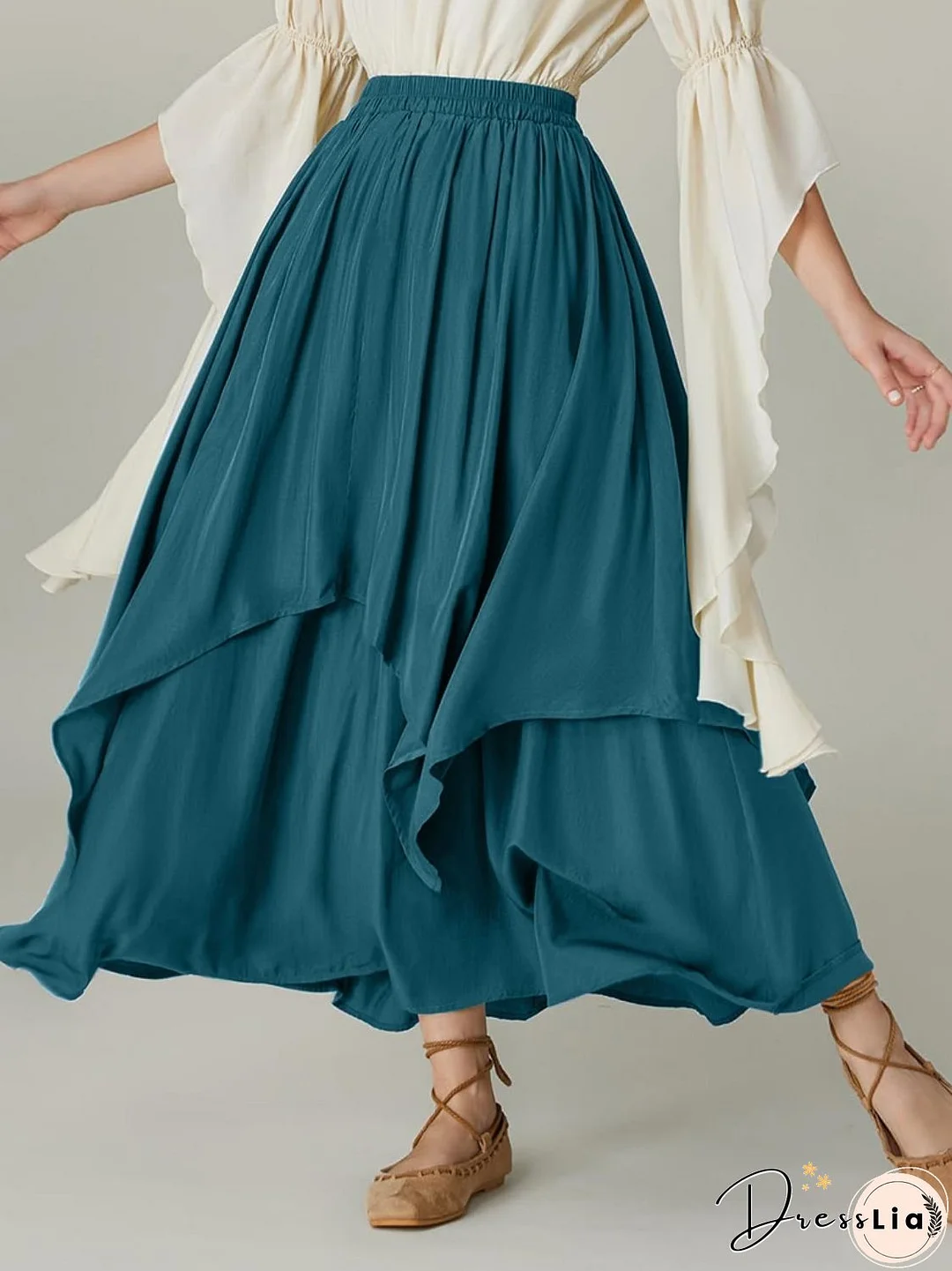 Smocked Waist Band Ruched Layered Skirt