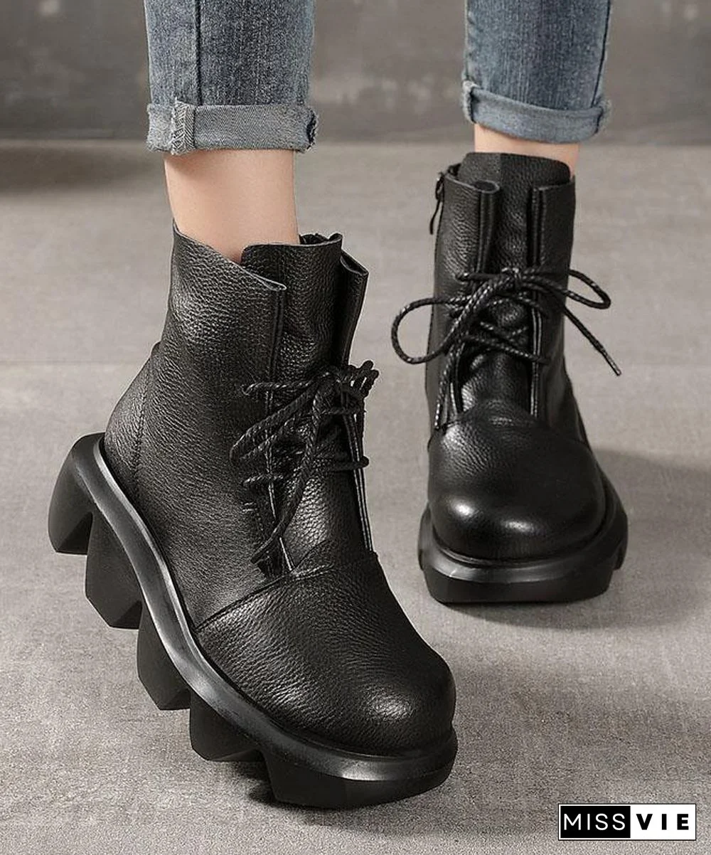 Unique Black Genuine Leather Ankle Boots