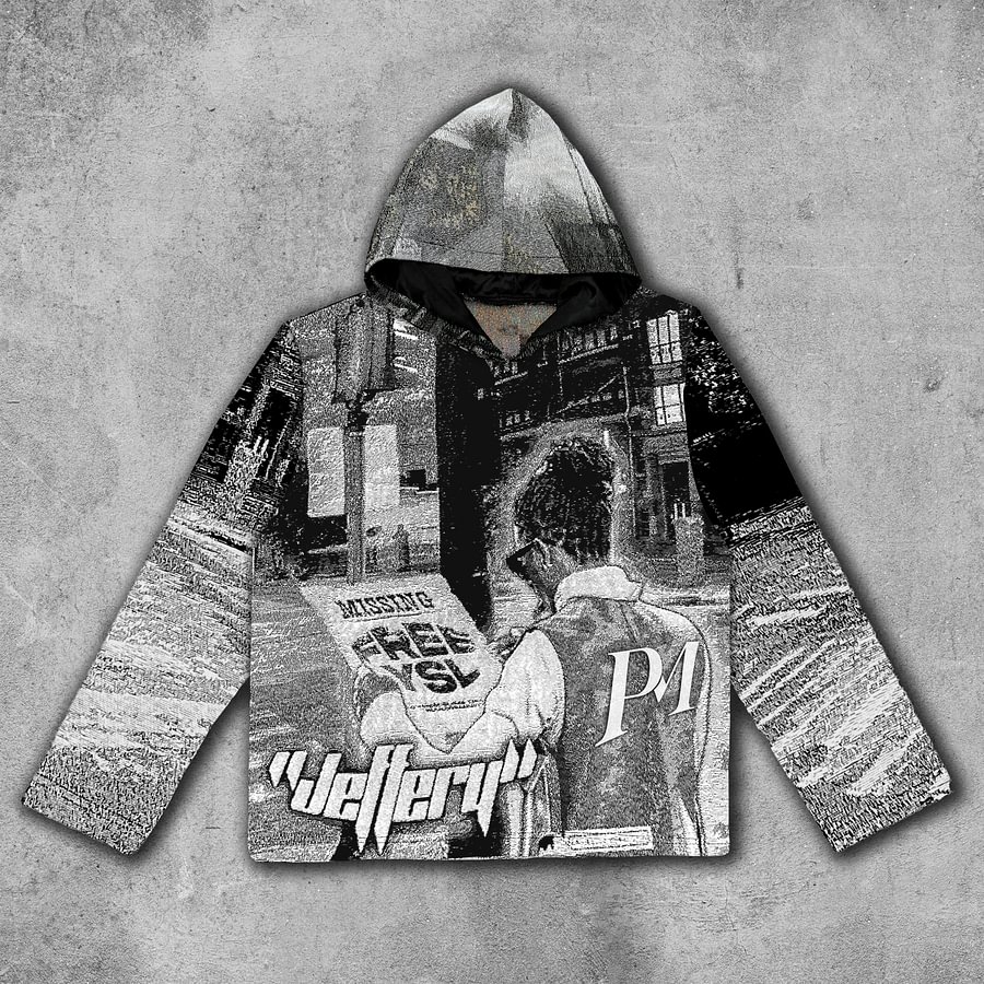 Art Retro Jeffery Graphic Tapestry Knit Hoodie - SOPULA