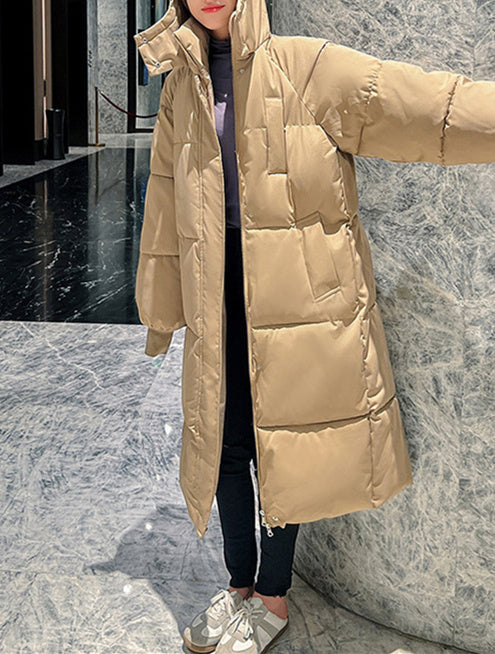 Women Long Sleeve Solid Zipper Loose Down Jacket Coats