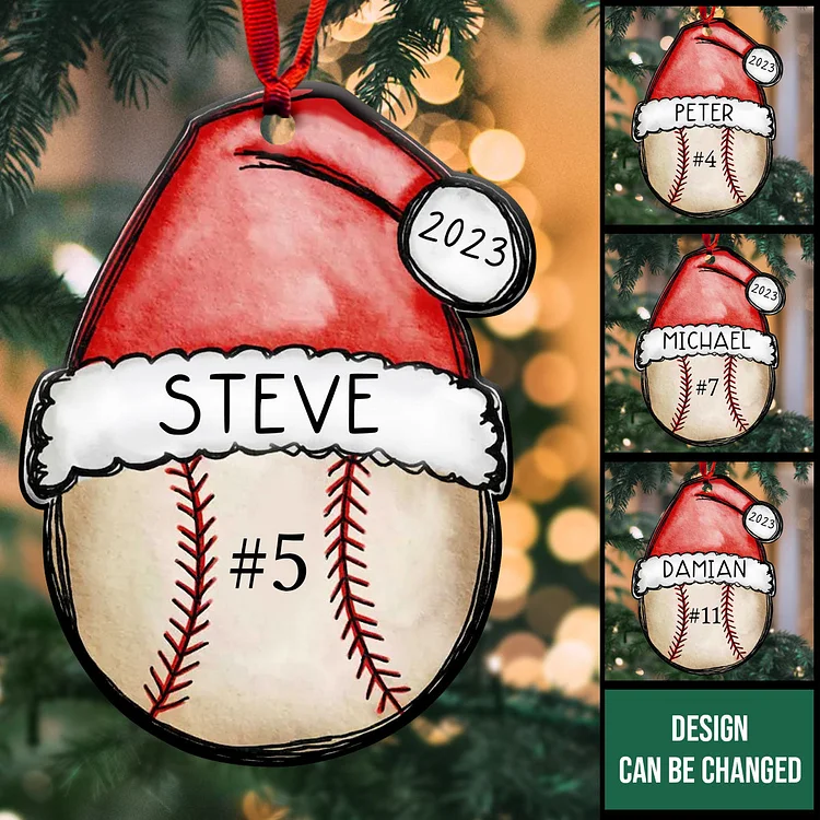 Baseball Santa Hat Christmas - Personalized Shape Ornament