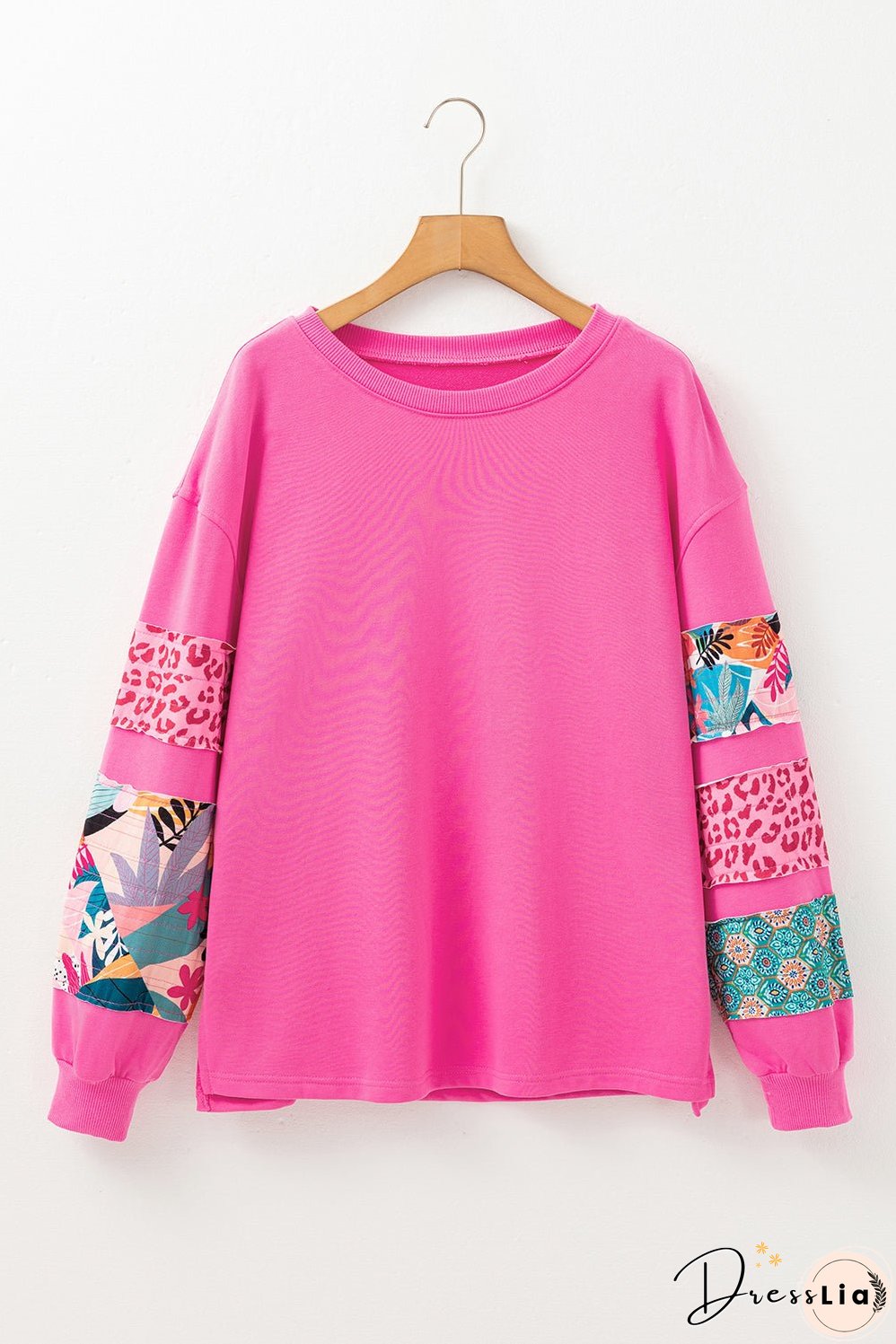 Sachet Pink Mixed Print Patch Drop Shoulder Pullover Top