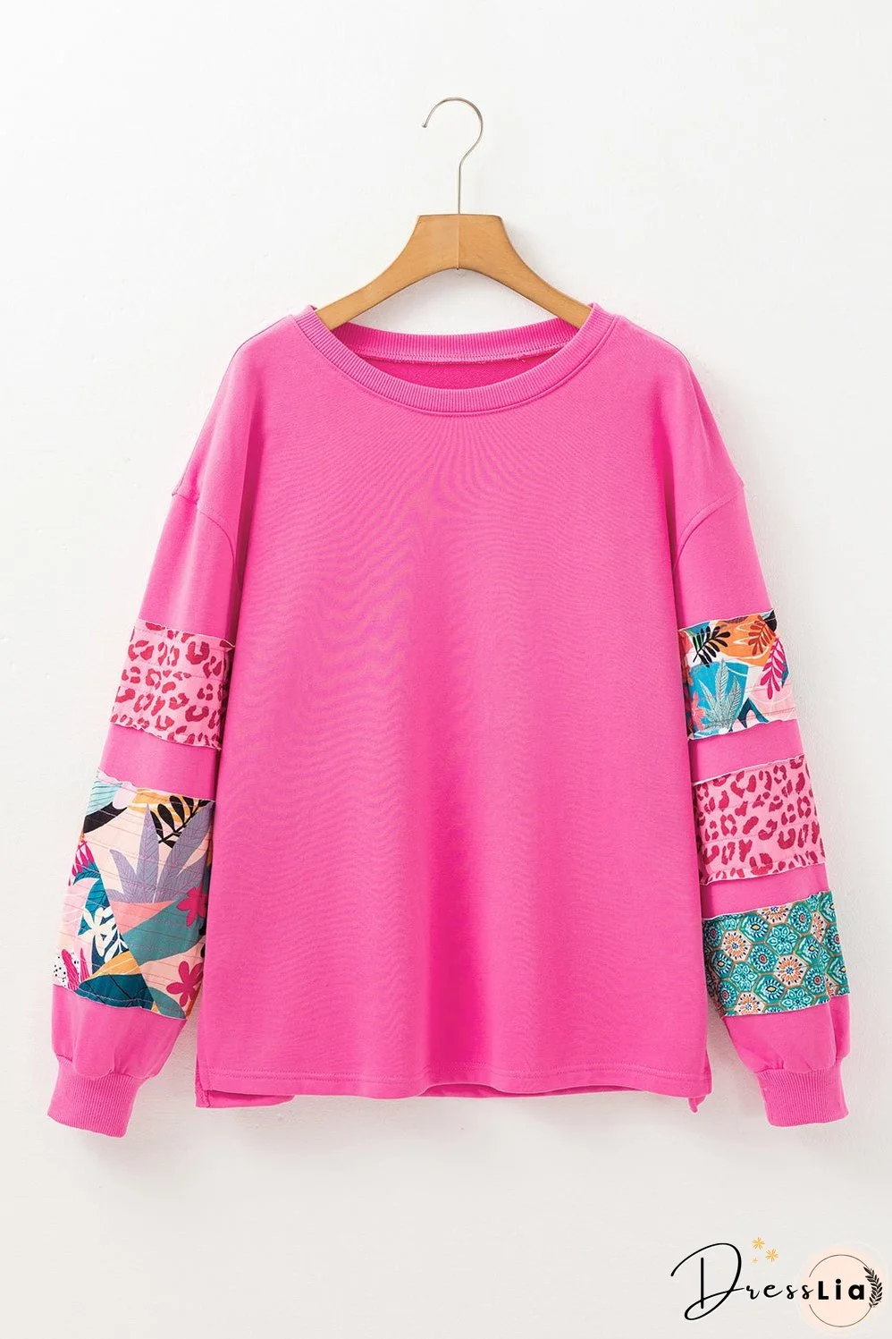 Sachet Pink Mixed Print Patch Drop Shoulder Pullover Top