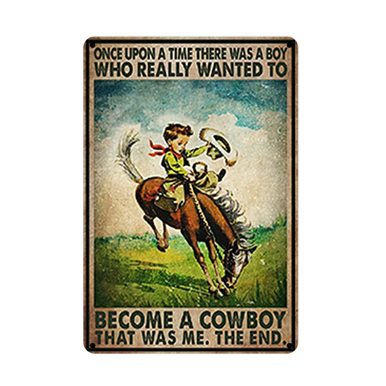 Vintage Metal Plate Cowboy Rectangular Iron Painting Wall Art Home Decor for Bar-Annaletters