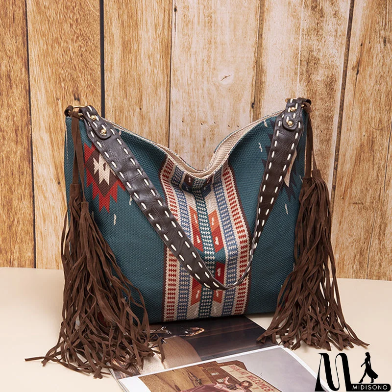 MidiSono - Casual College Color Block Tassel Bags