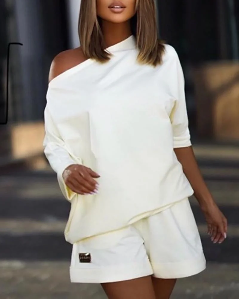 Solid Color Short Sleeve T-Shirt & Shorts Set