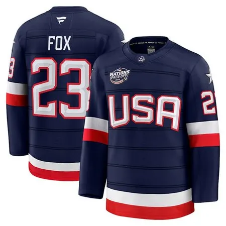 Youth USA #23 Adam Fox Navy 2025 4 Nations Face-Off Stitched Jersey