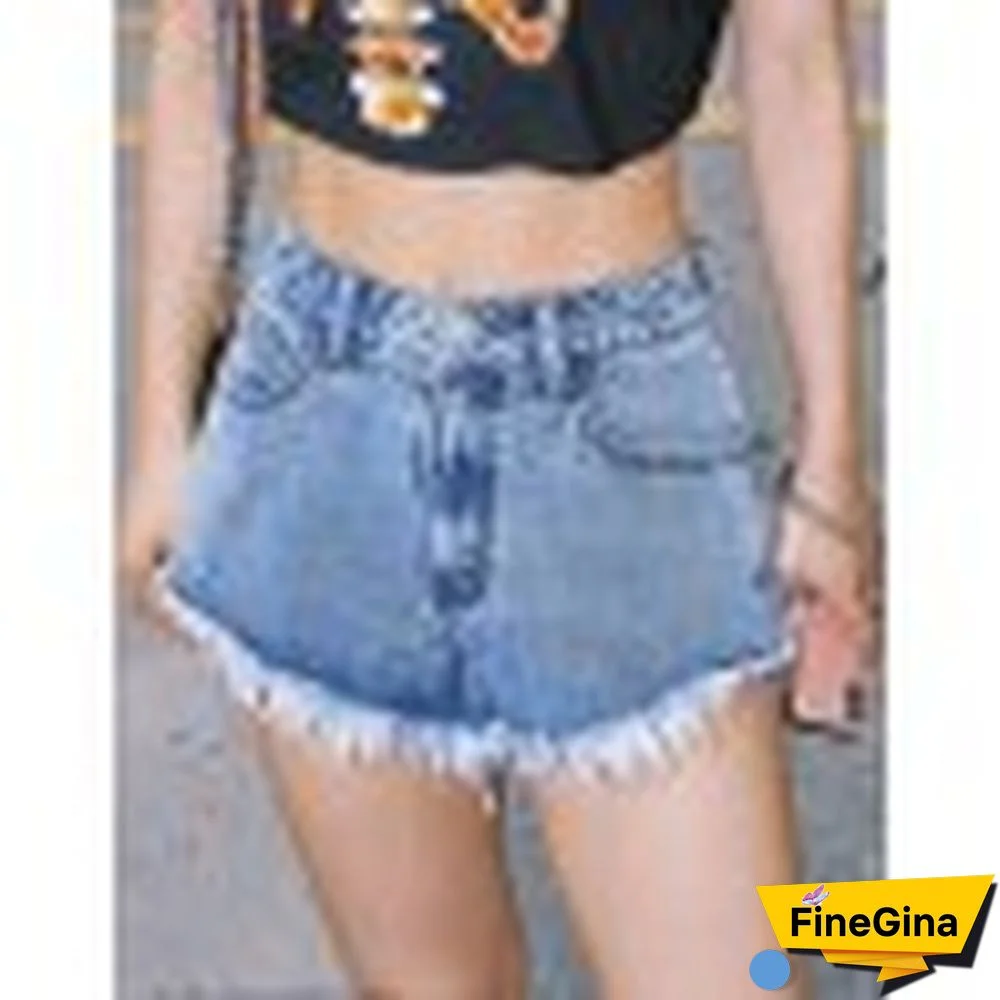 Star Patched Raw Hem Denim Shorts