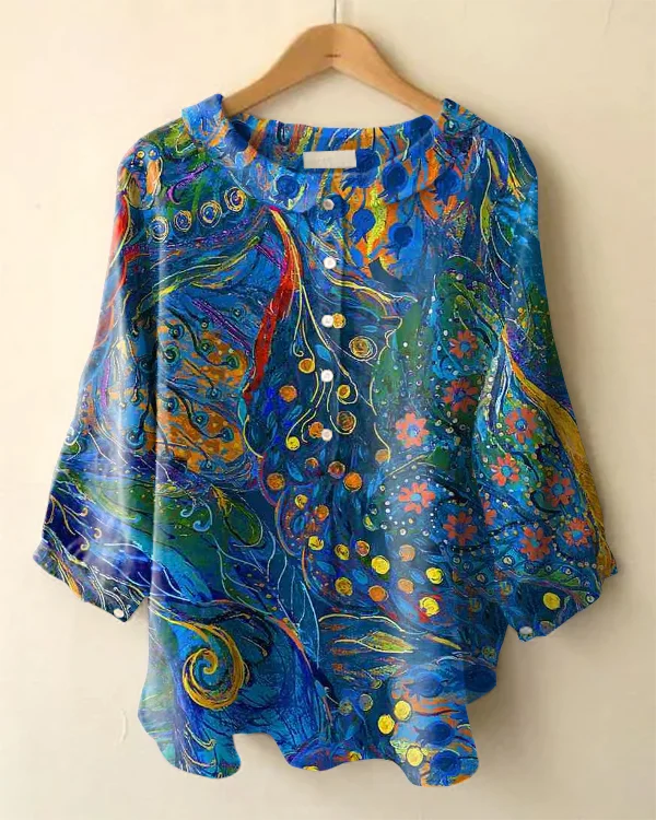 Vintage Floral Print Peter Pan Collar Long Sleeve Shirt