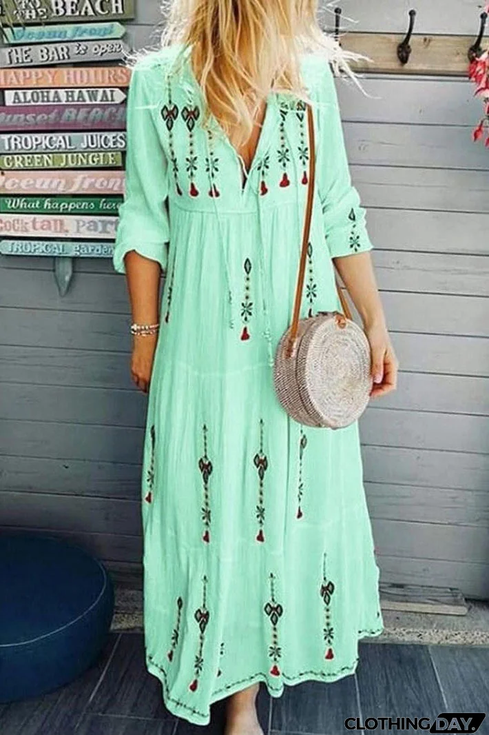 Spring Summer Casual Women Print Long Dress