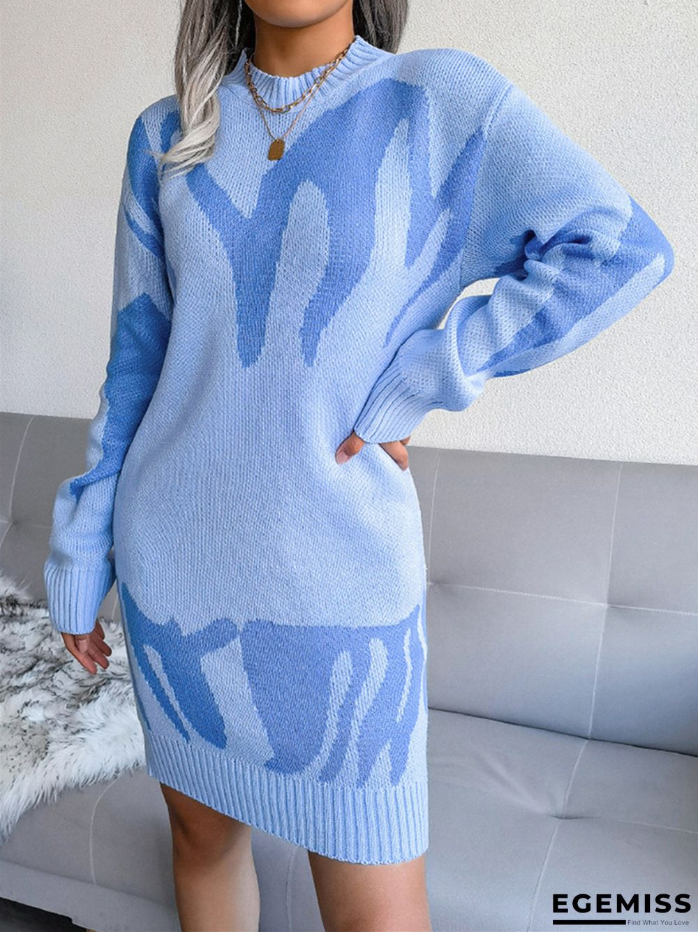 Casual Round Neck Knitted Long Sleeve Dress | EGEMISS