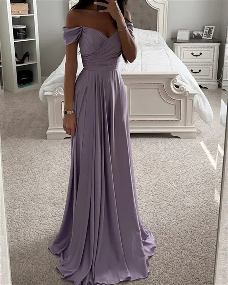 Women's Purple Off Shoulder Satin Dress
