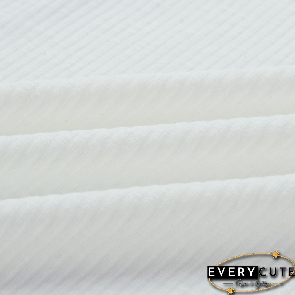 White V Neck Washed Grommet Long Sleeve Top