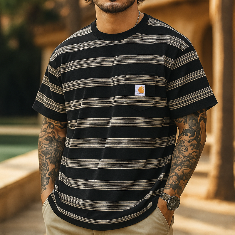 Vintage Striped Short Sleeve T-Shirt For Men - Perfect For Casual Summer Outfits