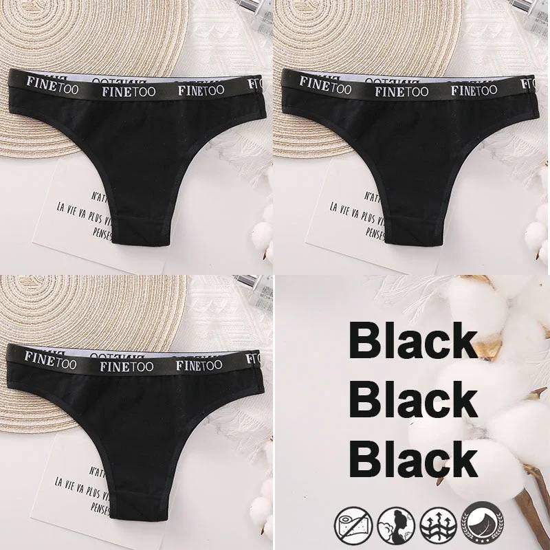 3PCS/Set Brazilian Panties Cotton Women's Underwear Sexy Lingerie Female Underpants Briefs Thong Girl Solid Color Finetoo Pantys