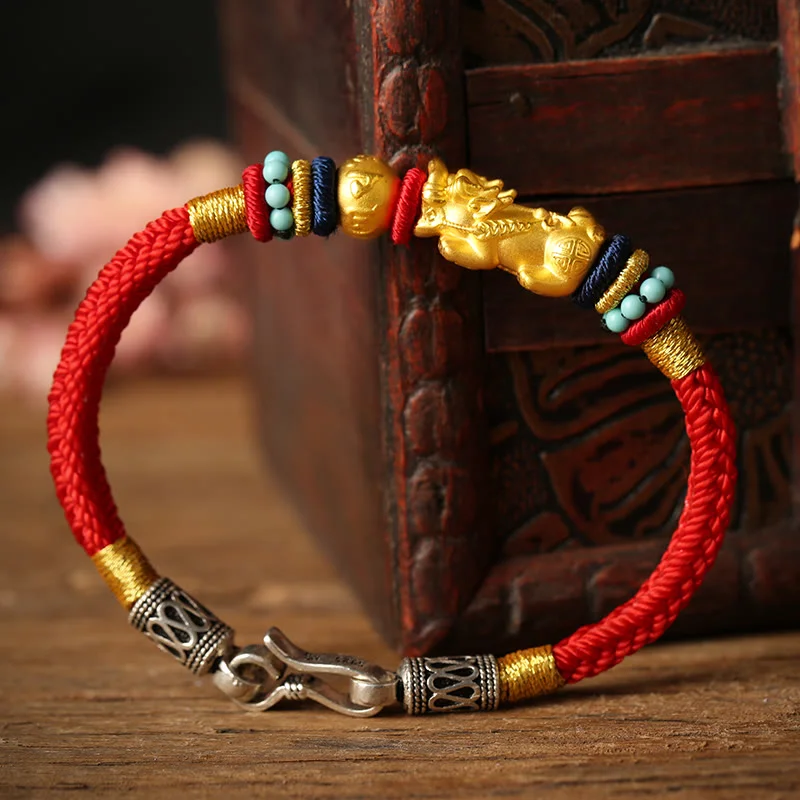 999 Gold PiXiu Om Mani Padme Hum Wealth String Braided Couple Bracelet