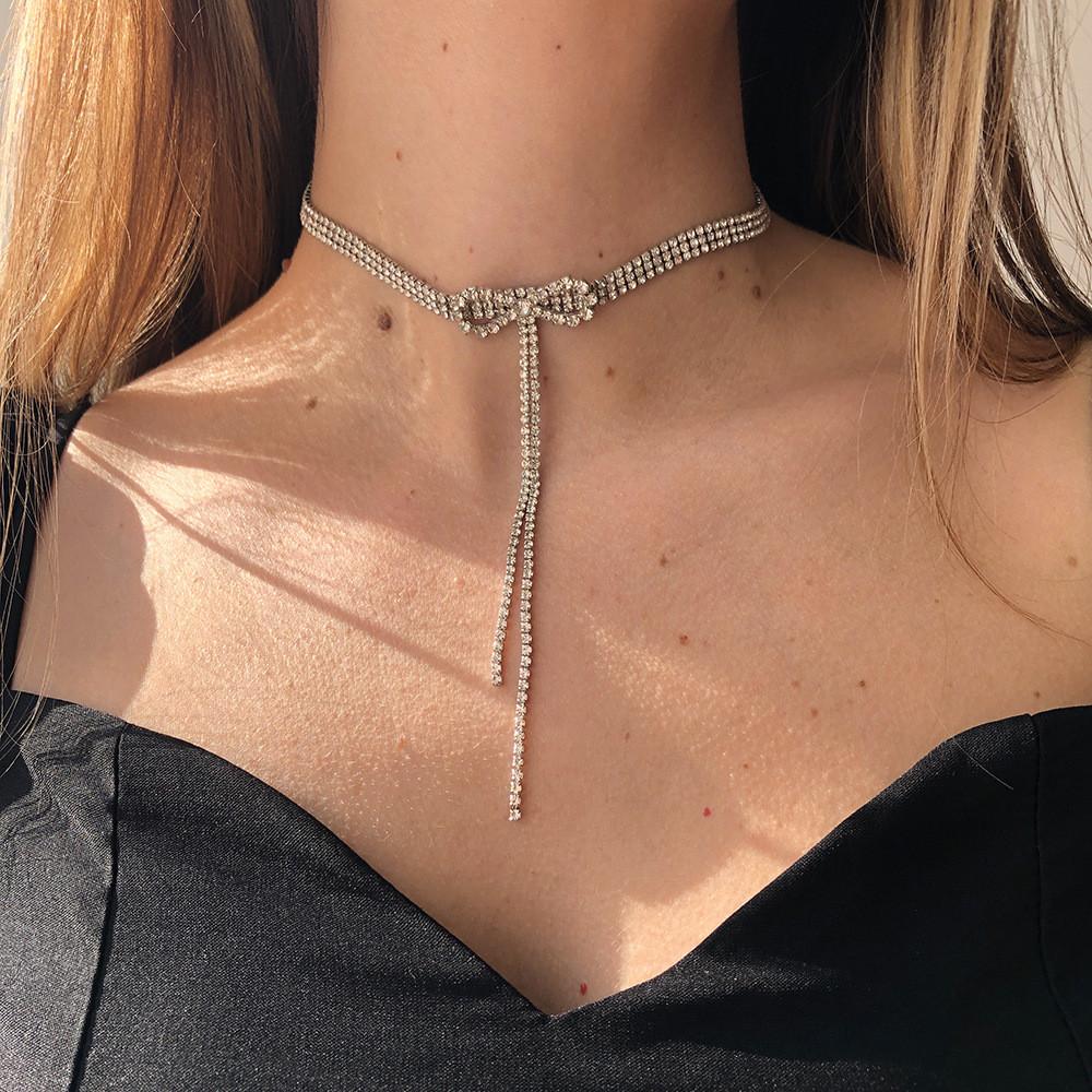 Elegant Full Rhinestone Necklace Bowknot Choker Clavicle Chain | Oxredo Shop Ramadan Sale