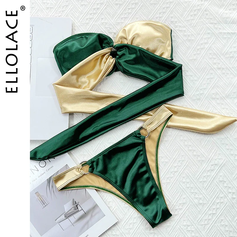 Billionm Swimsuit 2022 New Silk Bandeau Bikini Top Set Woman 2 Pieces Extreme Sexy Luxury Bathing Suit Patchwork Swimwear