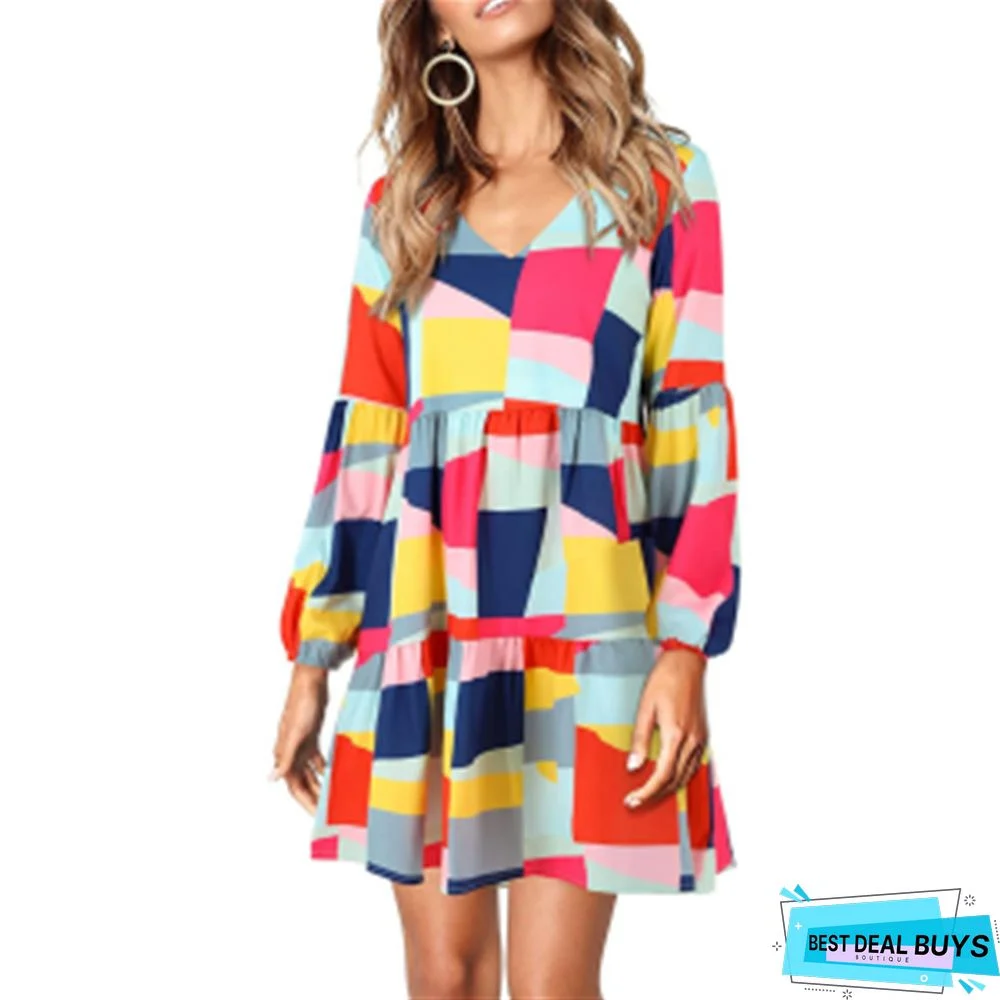 Women's Waist Elegant Casual Loose V-Neck Dress