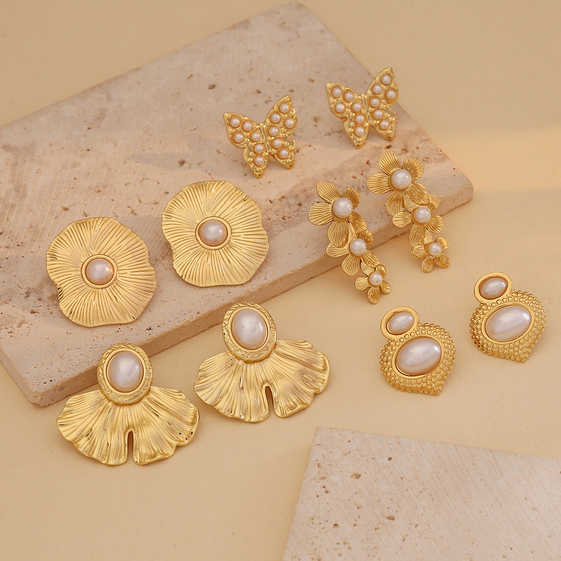 Pearl Flower Heart Earrings Butterfly Stainless Steel Earrings Earrings E593