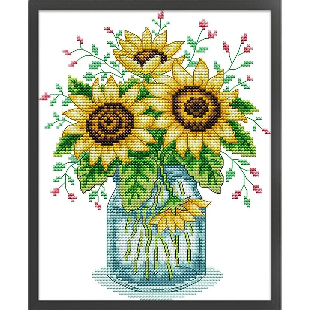 Partial Embroidery cotton Thread 14CT Printed Sunflower Cross Stitch(HA013)
