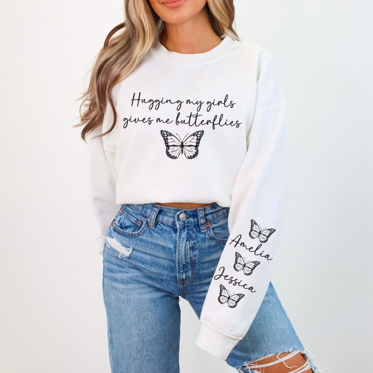 Loveyoufancy Personalized Mom Sweatshirt Butterfly Sweater for Mom Gift Mother's Day Gift for Girl Mama Sweatshirt