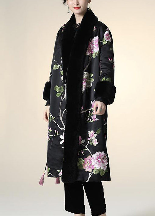 VCSHOES Black Print Patchwork Rabbit Hair Cotton Filled Puffer Jacket Winter