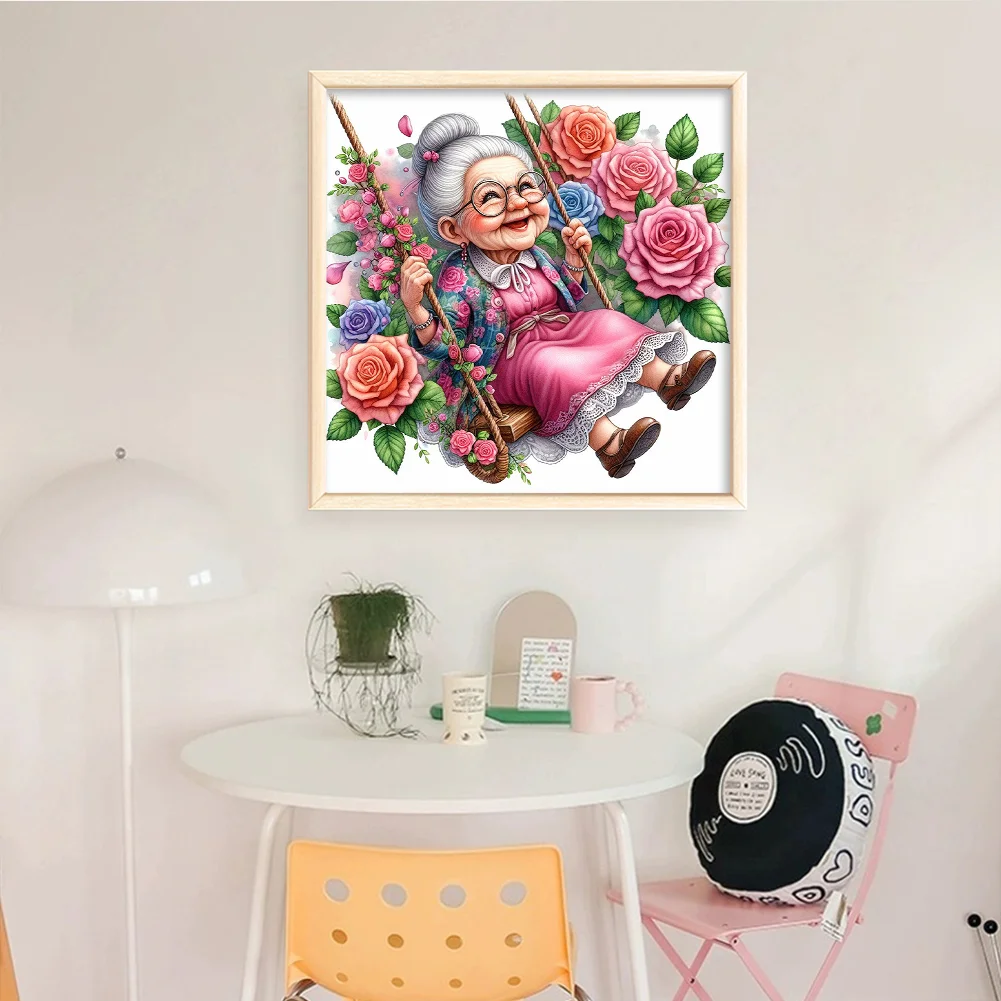 11CT Full Stamped Cross Stitch - Old lady(Canvas|45*45CM)