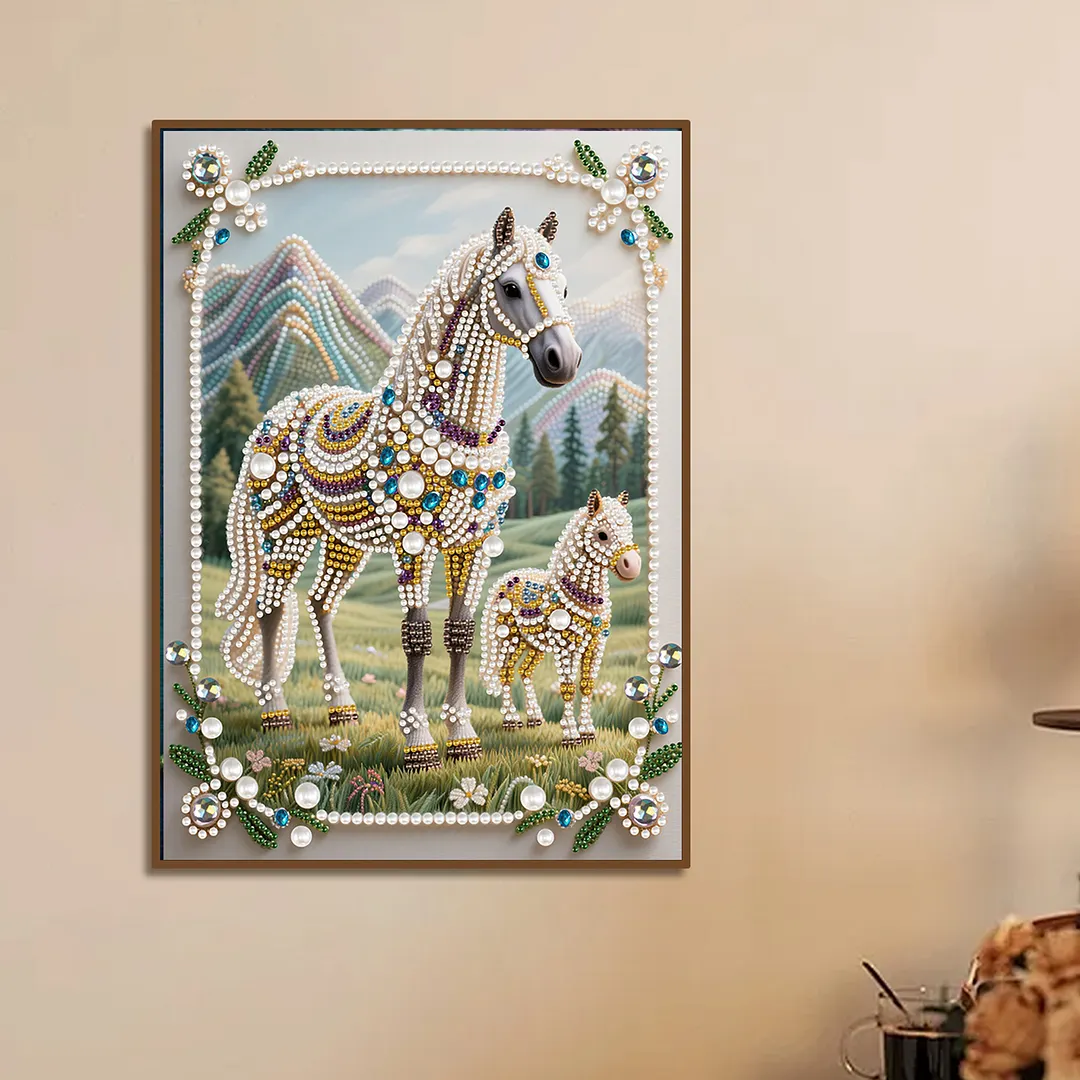 Horse Special Shaped 5D DIY Partial Drill Pearl Gem Diamond Art Painting Kit for Adults Beginners Home Decor Art Craft Pearl Diamond Painting 30x40cm