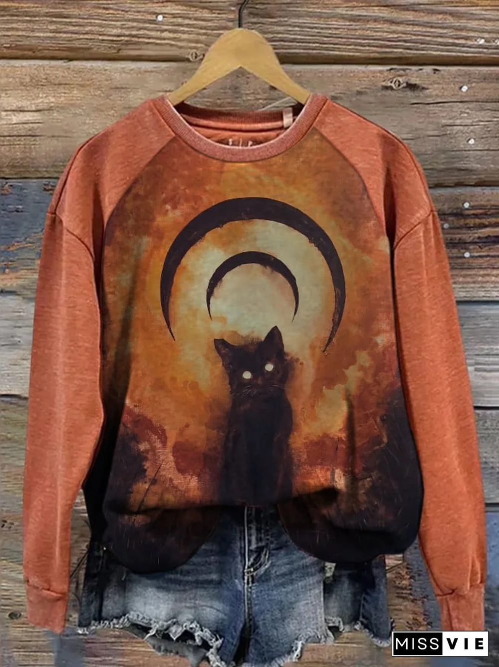 Halloween Retro Crow Print Sweatshirt