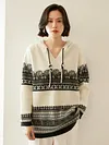 ANGEL Autumn Winter Thick Women's Cashmere Hooded Pullover Mid-long Sweater 100% Cashmere Knitwear Casual Loose Jacquard Hoodie