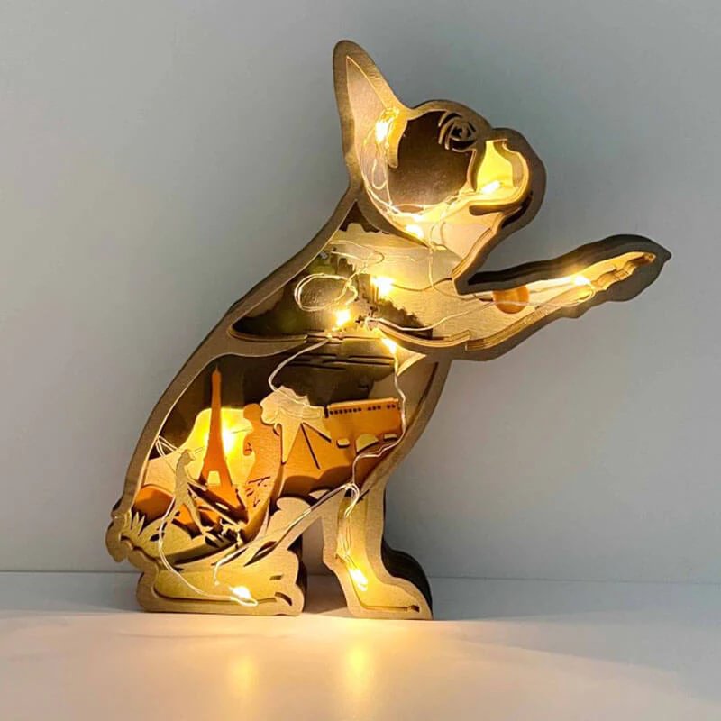 WoodyOrnament French Bulldog Carving Handcraft Gift