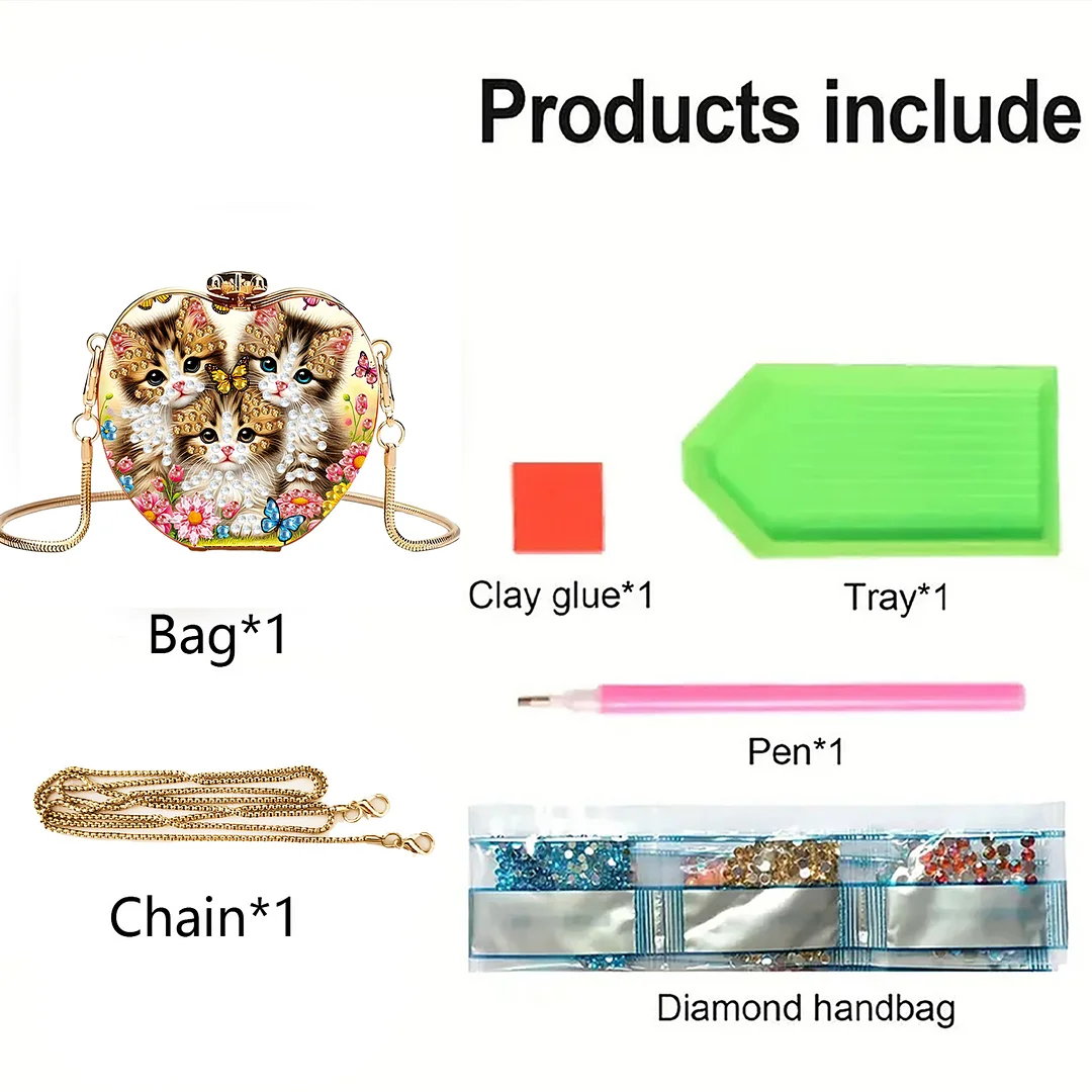 Cats B DIY Acrylic Love Diamond Art Painting Card Case Wallet with Chain Small Diamond Painting Crossbody Bag for Adults Women Girls Gift
