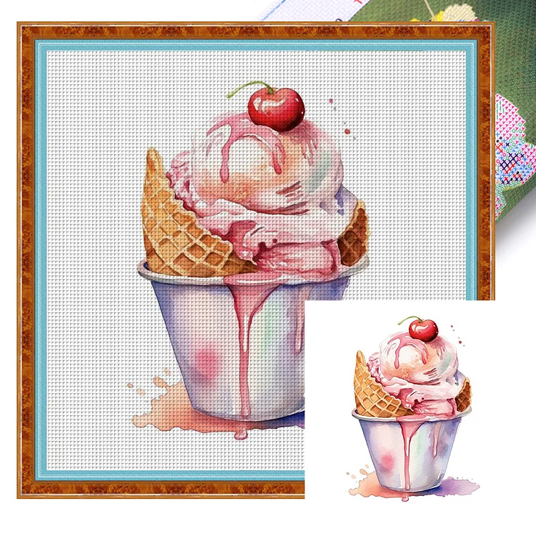Ice Cream - Printed Cross Stitch 18CT 30*30CM