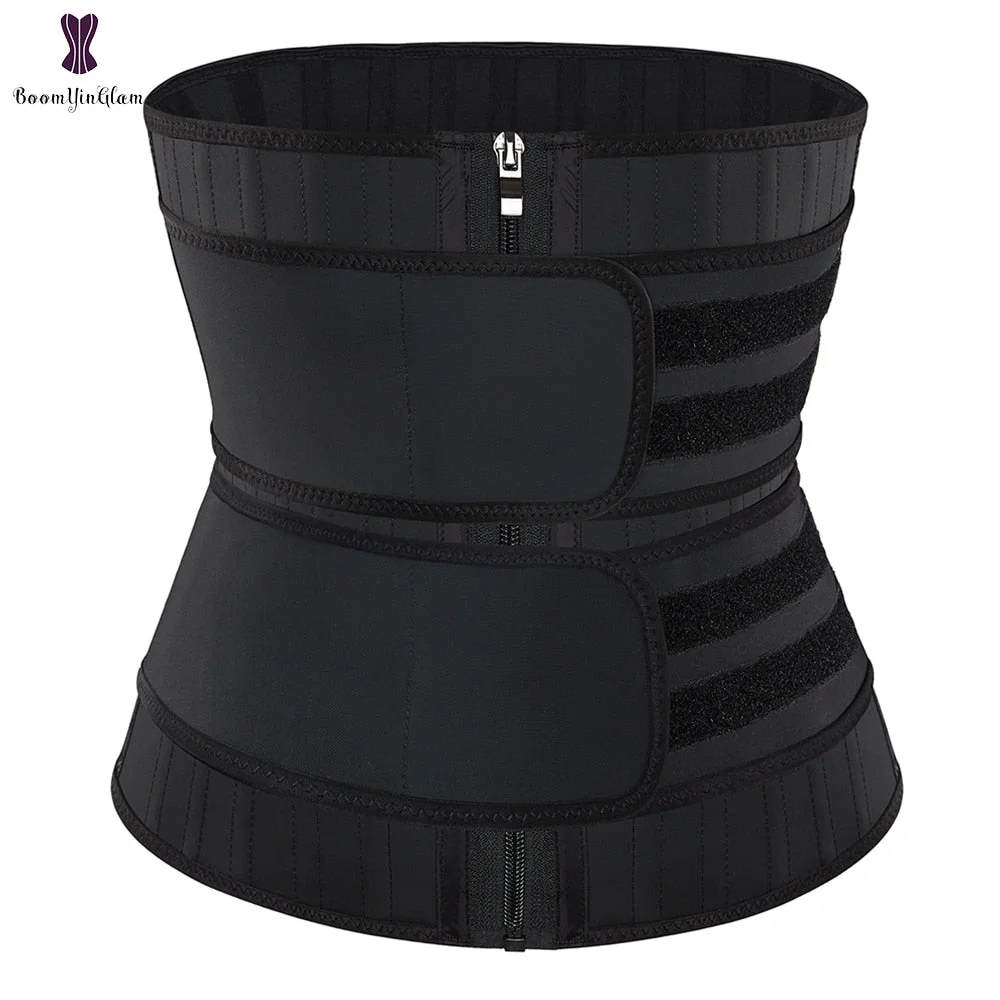 25 Steel Bones Latex Waist Trainer Double Belts Zipper And Hooks Fajas Corset Training Cincher