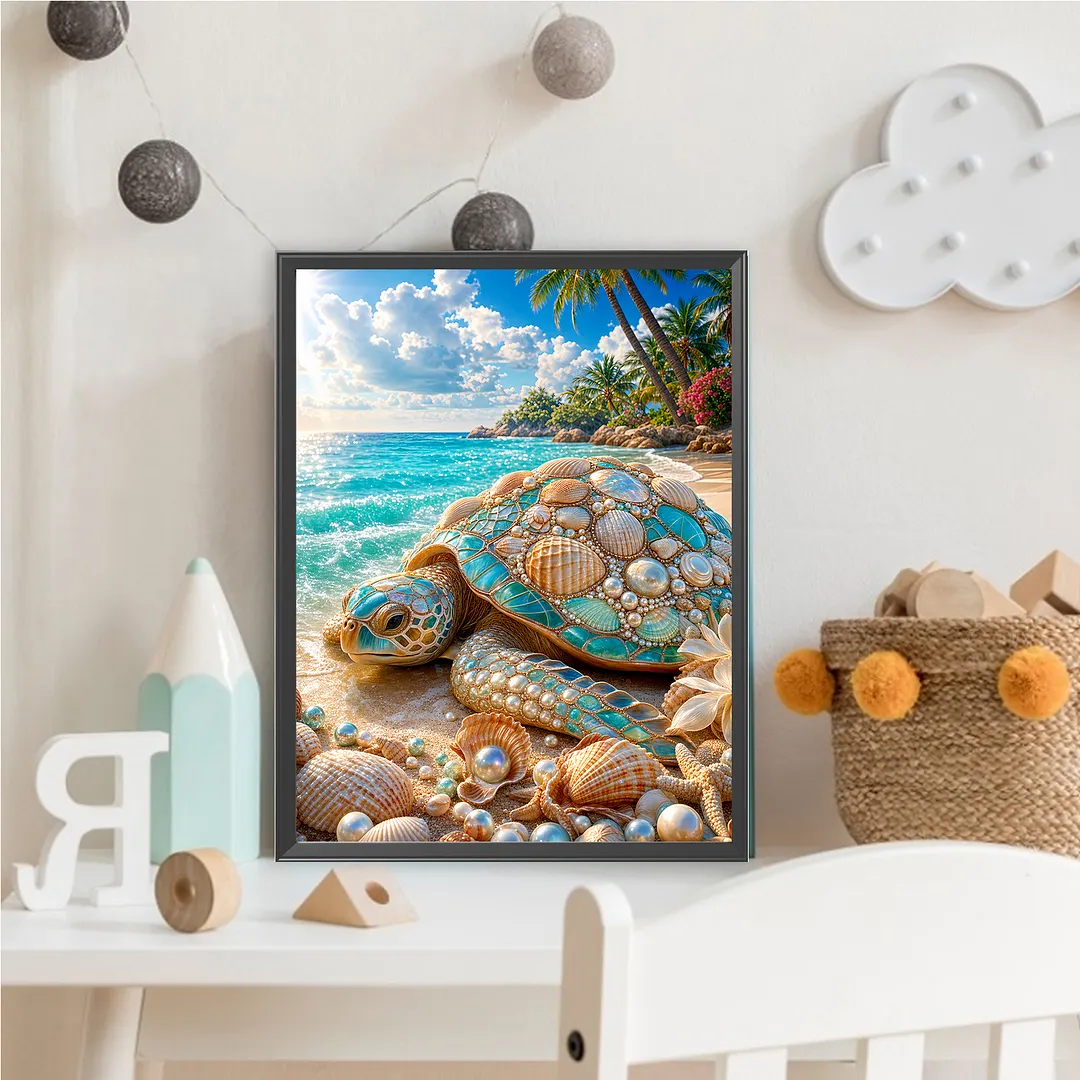 Stained Glass Sea Turtle Full DIY 5D Round Drill Diamond Painting Kit for Adults/Beginners Gift Home Decor Diamond Dots Paintings Picture Arts Craft 30x40cm