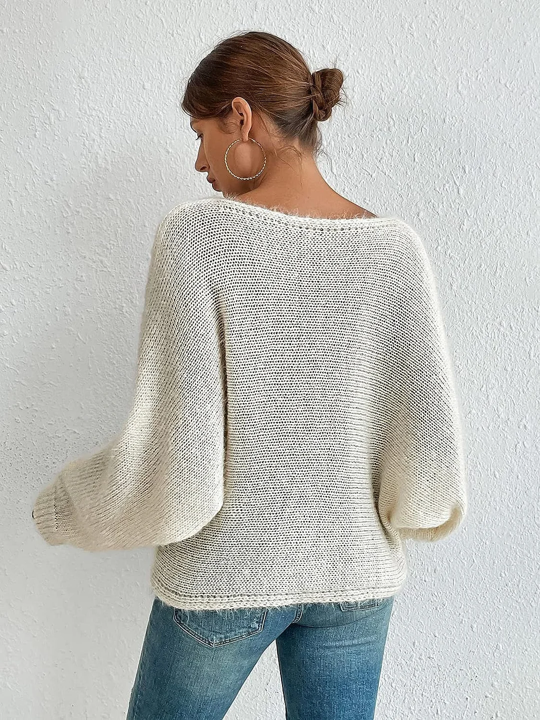 Athvotar Athvotar Fashion Sexy Hollow Knitted Sweater Collared Bat Shirt Woman