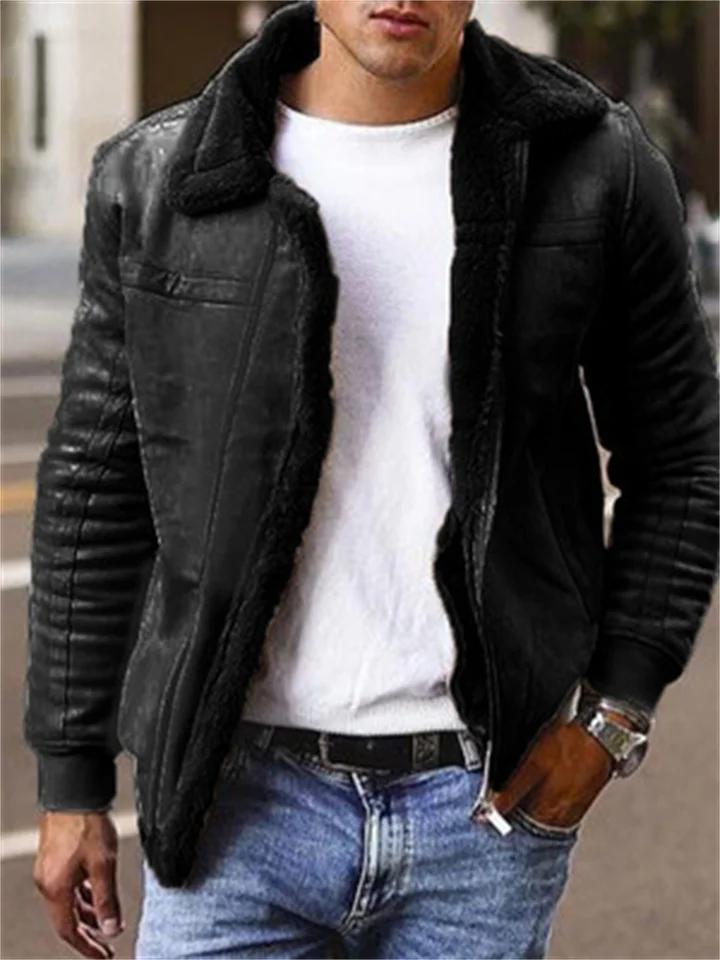 Men's Matte Velvet Solid Color Composite Leather Jacket-Cosfine