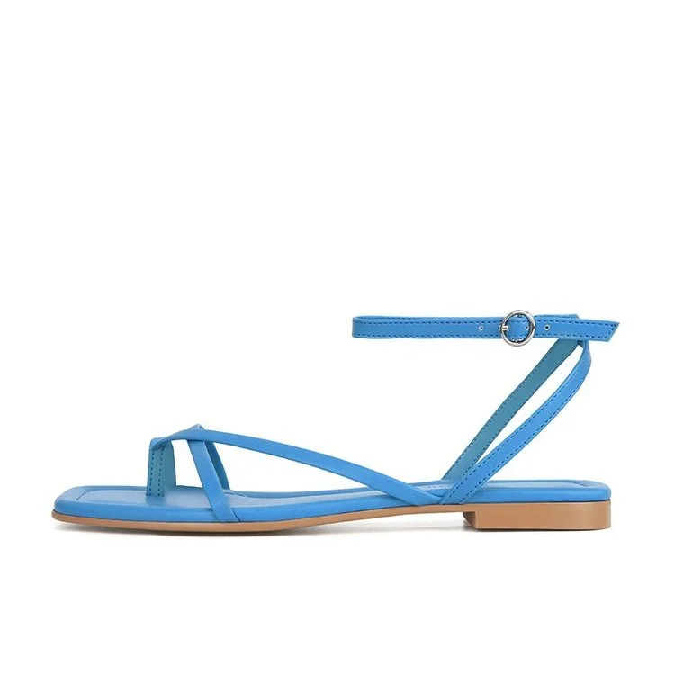 Yyvonne New Holiday Wind Korean Plate Cross Fine With Roman Sandals Cover Blue Flat Sandals