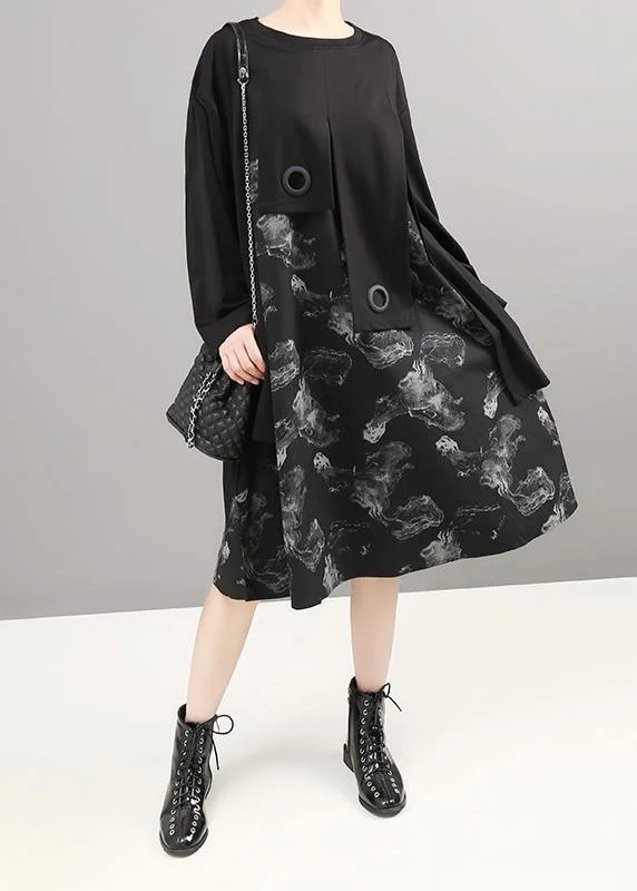 Unique patchwork cotton prints dress Shirts black Dress
