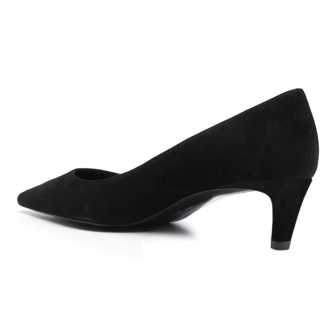 Vegan Suede Pointed Toe Cone Heel Slip On Black Pumps for Women